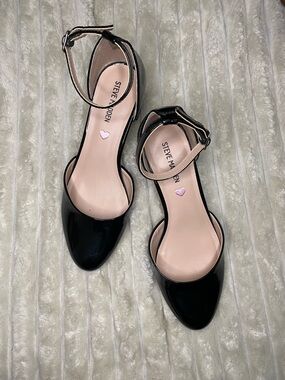 Steve Madden Black Patent Ankle-Strap Pointed Heels